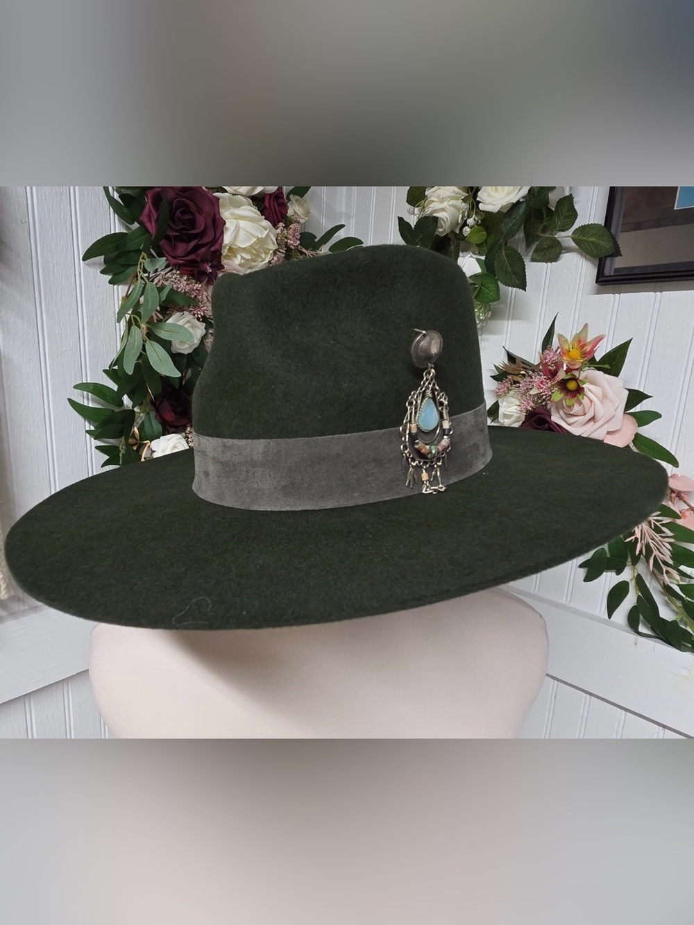 Lack Of Color Dark Olive wool Fedora with Gray Suede Band